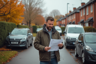 Homme d'âge moyen étudiant des factures de voiture