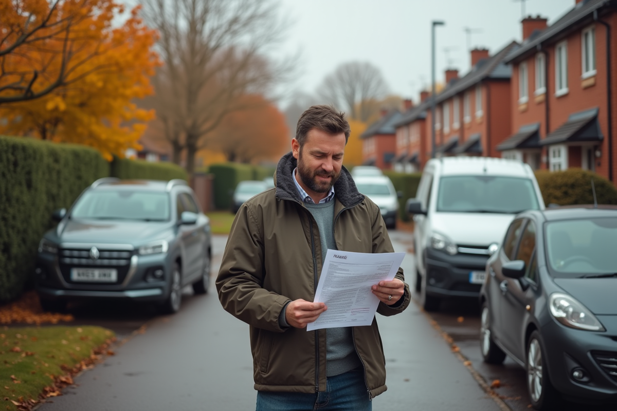 Homme d'âge moyen étudiant des factures de voiture