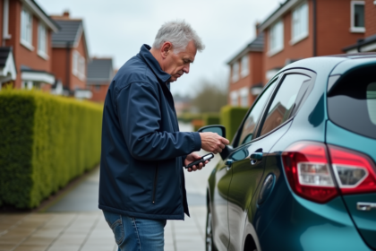 Homme d'âge moyen utilisant la télécommande de voiture