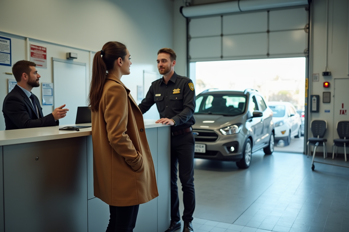 Jeune femme parlant à un inspecteur dans un centre de contrôle