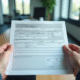 Main tenant une carte grise avec V7 en évidence dans un bureau lumineux