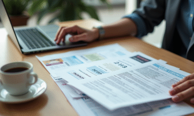 Personne organisant documents importants sur un bureau lumineux