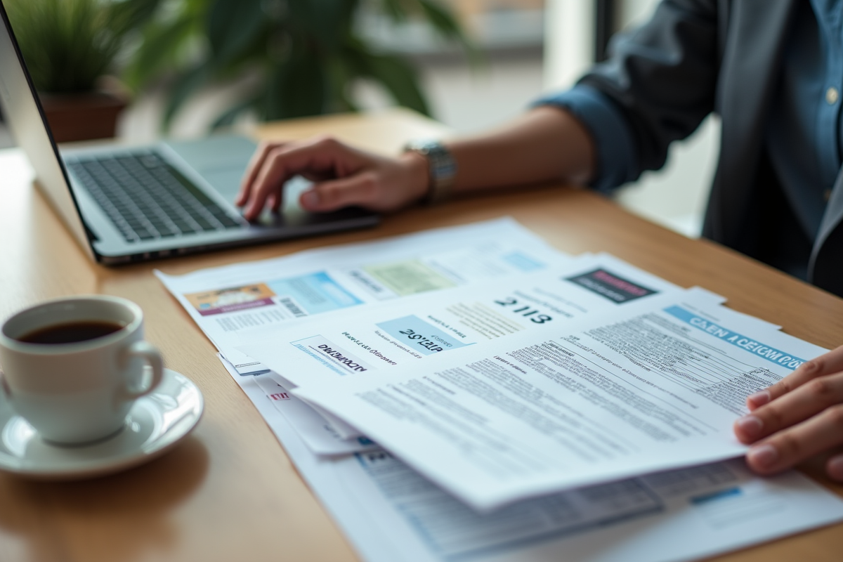 Personne organisant documents importants sur un bureau lumineux