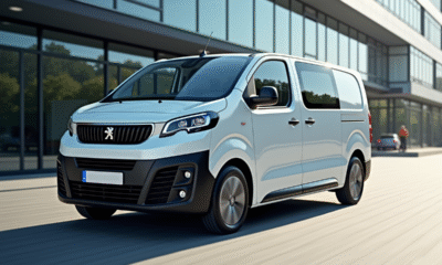 Peugeot Expert 5 places stationné devant un bâtiment moderne