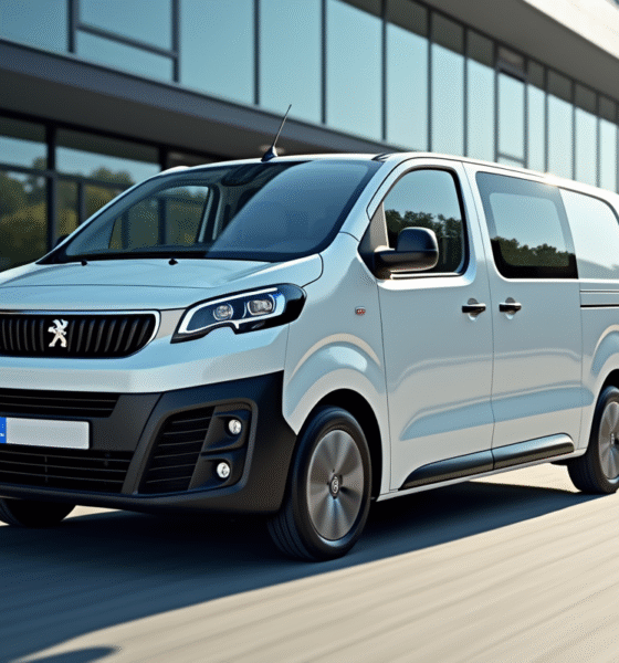 Peugeot Expert 5 places stationné devant un bâtiment moderne