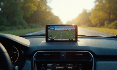 Tableau de bord de voiture avec GPS en focus