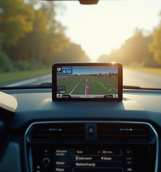 Tableau de bord de voiture avec GPS en focus