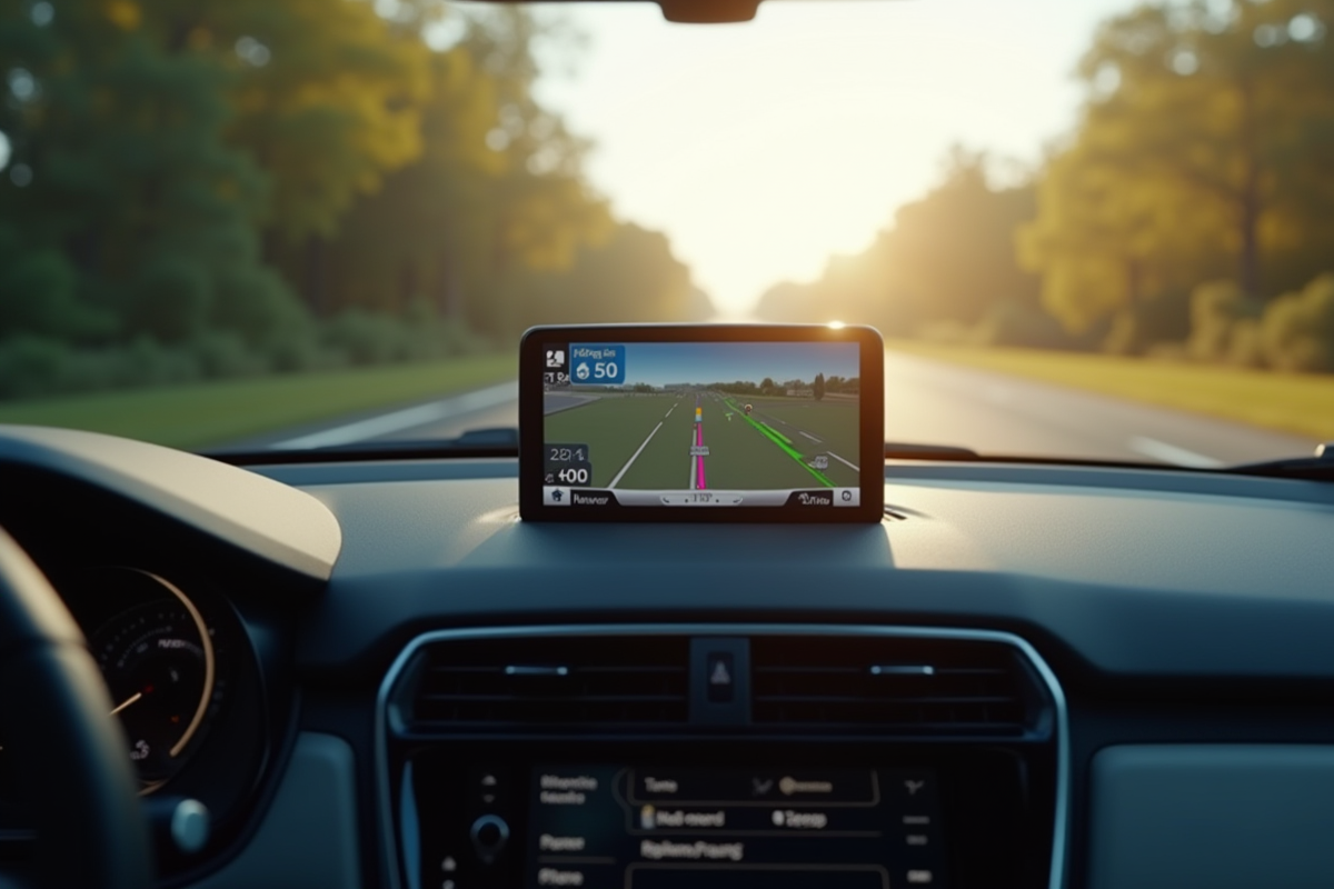 Tableau de bord de voiture avec GPS en focus