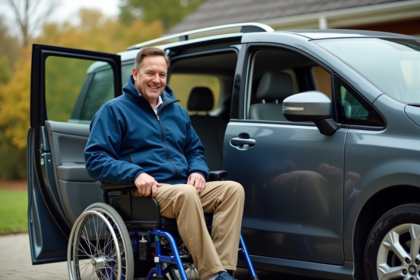 Homme d'âge moyen transférant en voiture adaptée